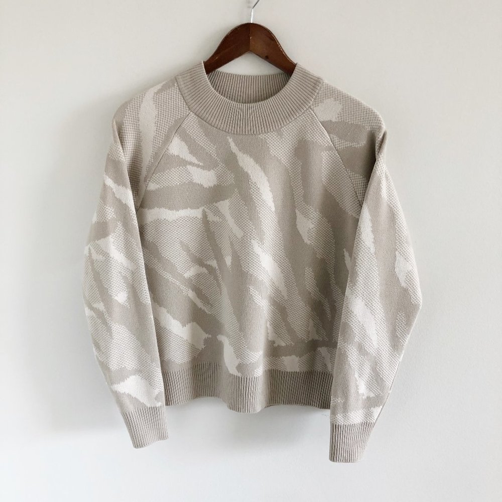 Athleta Cream and Tan Crew Neck Sweater